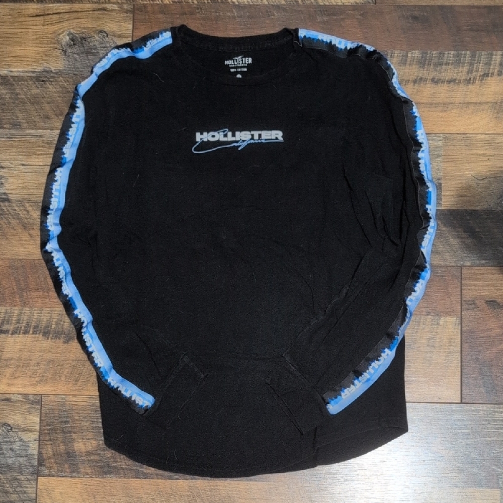Hollister Men's Black Long Sleeve with Blue Trim